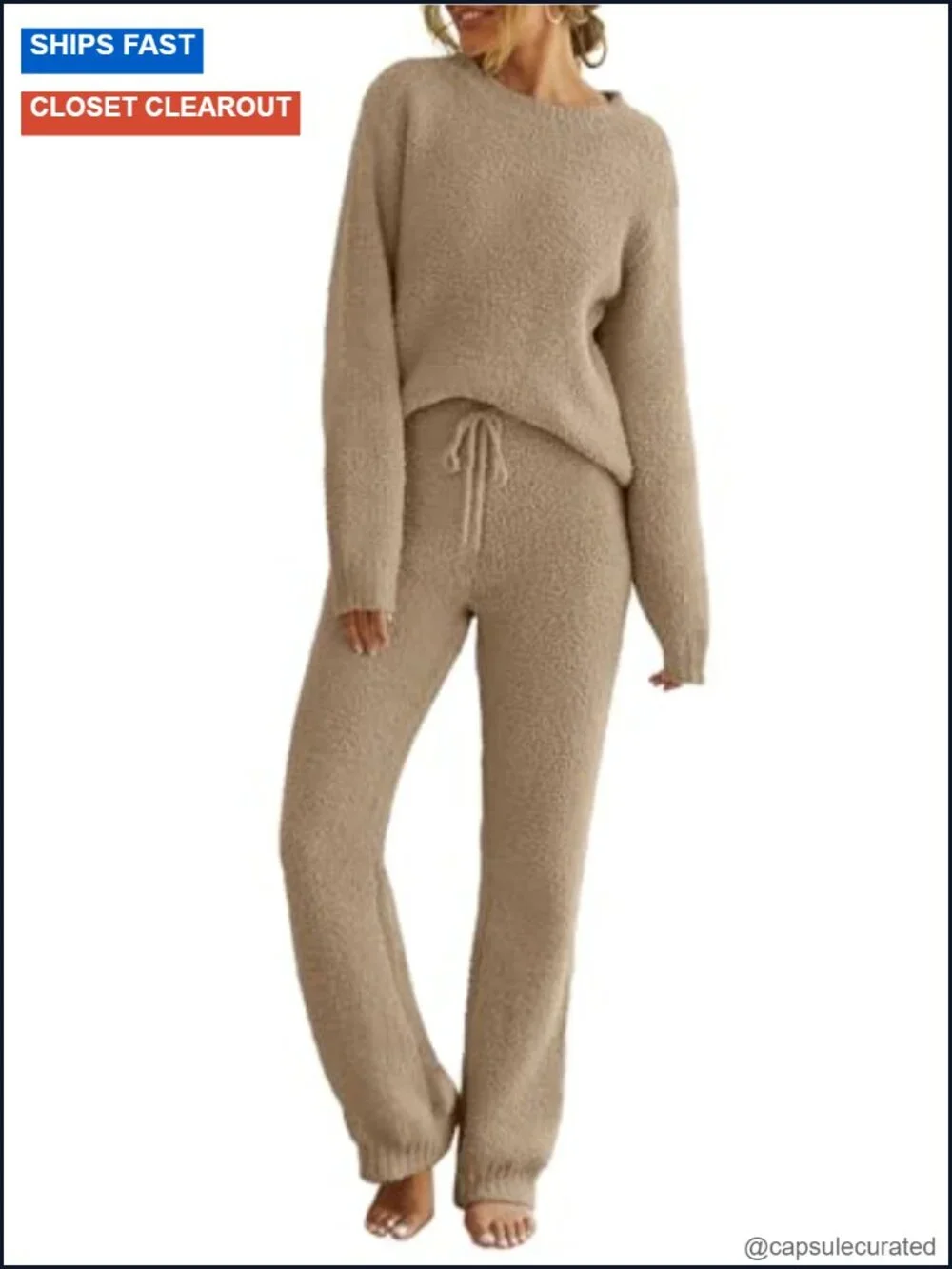 Womens Pajama Sets Fall Lounge Sweater Set Fuzzy Fleece 2 Piece Long Sleeve